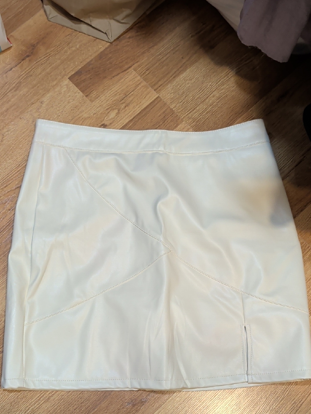 Cream Faux Leather Mini Skirt